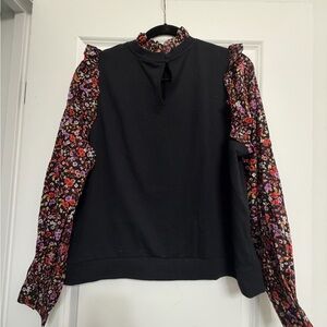 Who What Wear Black Top with Floral Sleeves